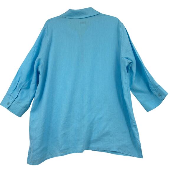 Feel Good Store Tunic Blouse Womens Size XL Blue 100% Linen Button Up 3/4 Sleeve - Picture 8 of 11